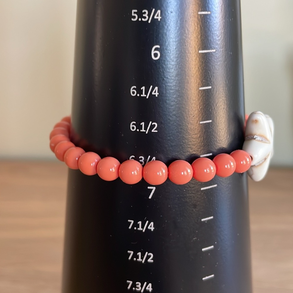 HAND CRAFTED STRETCHY, STARFISH BRACELET Peach Pink Coral White Sardine Fish - Picture 6 of 10